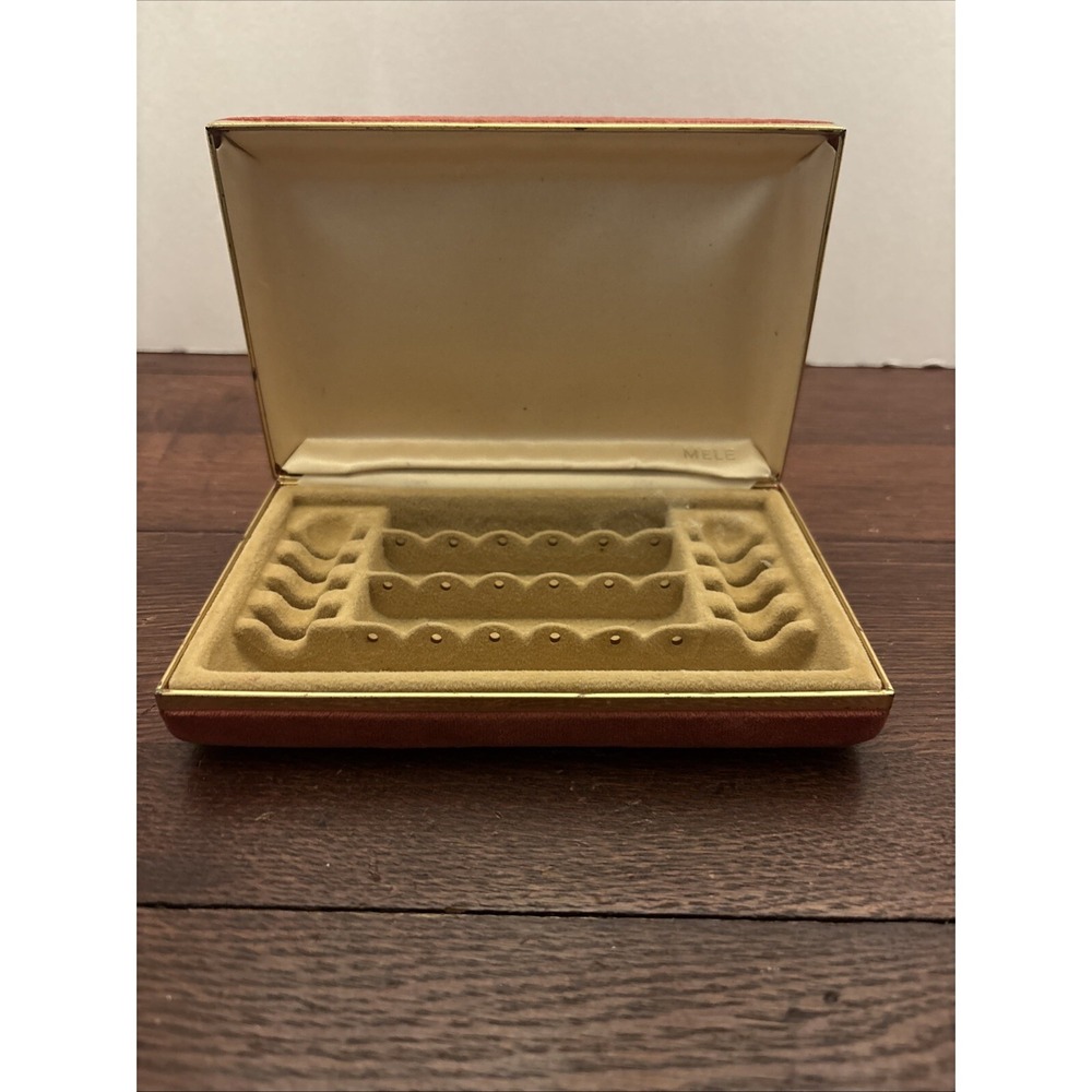 Mele Travel Jewelry Hard Case Box Clamshell Earrings Velvet Cranberry & Gold VTG